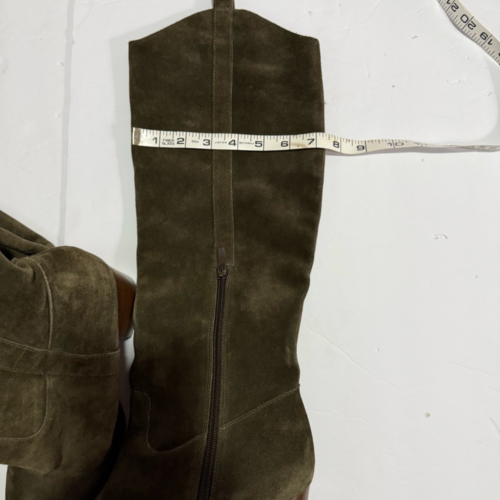 Via Spiga Women's Knee High Boots Suede Size 10 dark green Side Zip Boho Western - Picture 6 of 10